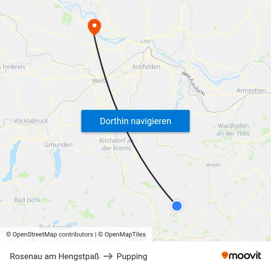 Rosenau am Hengstpaß to Pupping map