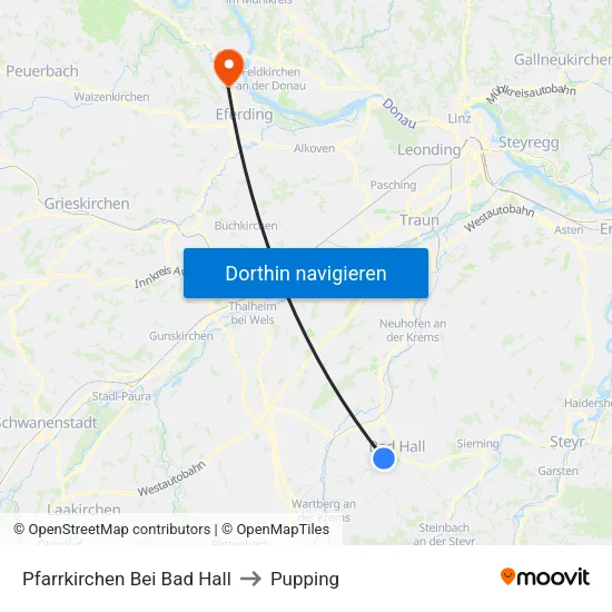 Pfarrkirchen Bei Bad Hall to Pupping map