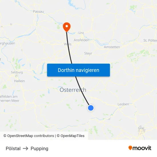 Pölstal to Pupping map