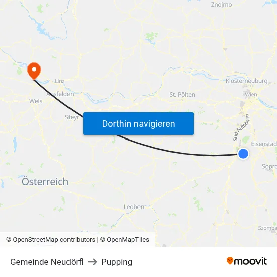 Gemeinde Neudörfl to Pupping map