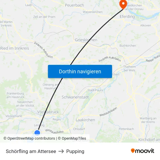 Schörfling am Attersee to Pupping map