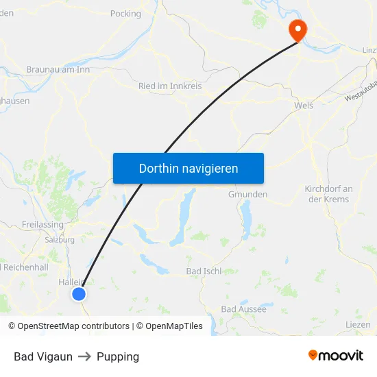 Bad Vigaun to Pupping map
