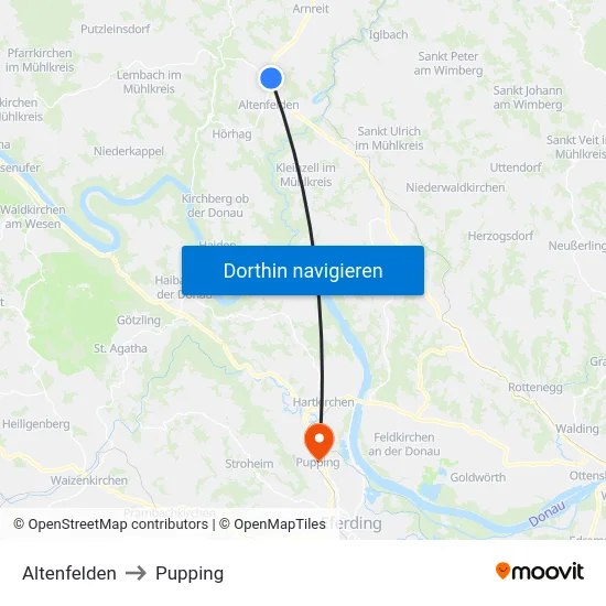 Altenfelden to Pupping map