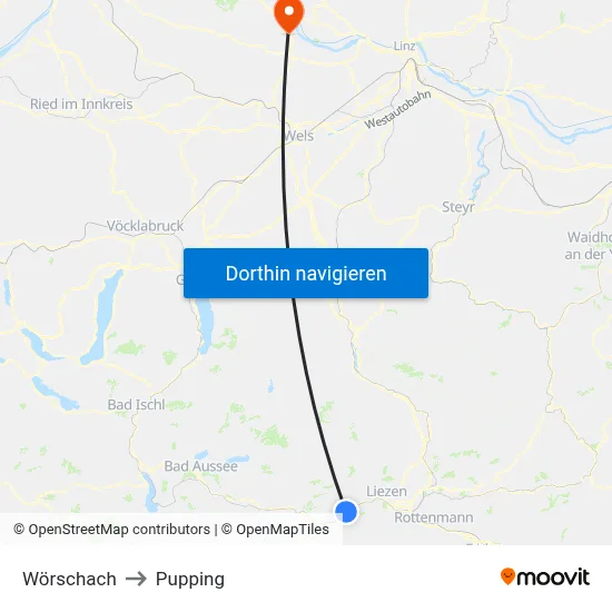 Wörschach to Pupping map