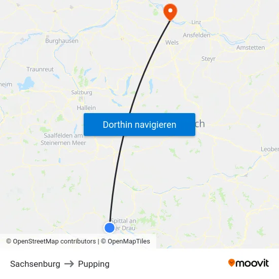 Sachsenburg to Pupping map