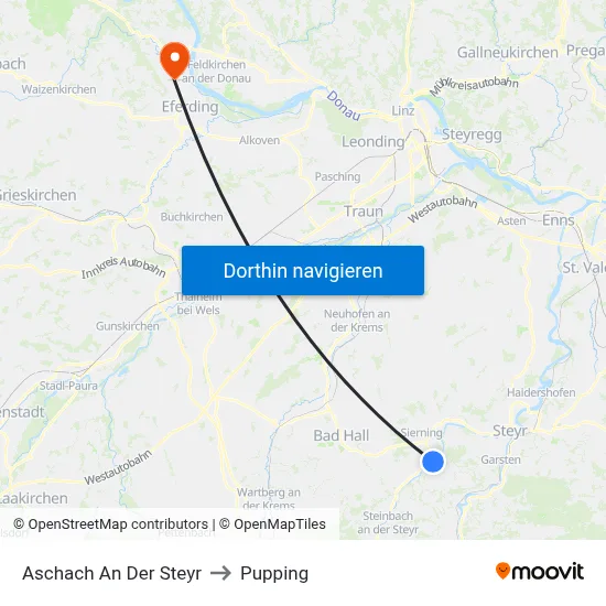 Aschach An Der Steyr to Pupping map