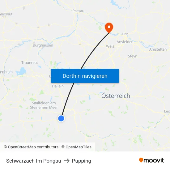 Schwarzach Im Pongau to Pupping map