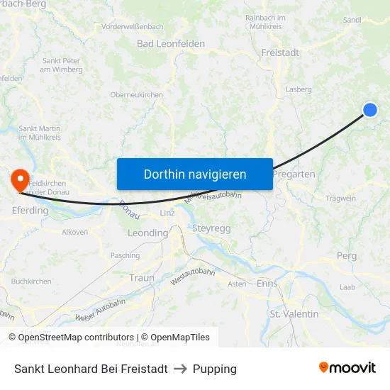 Sankt Leonhard Bei Freistadt to Pupping map