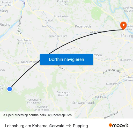 Lohnsburg am Kobernaußerwald to Pupping map