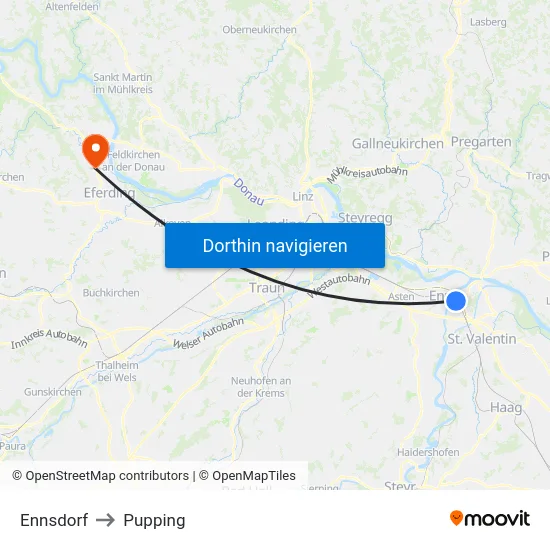 Ennsdorf to Pupping map