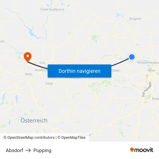 Absdorf to Pupping map