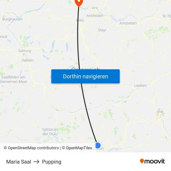 Maria Saal to Pupping map