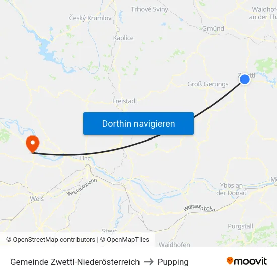 Gemeinde Zwettl-Niederösterreich to Pupping map