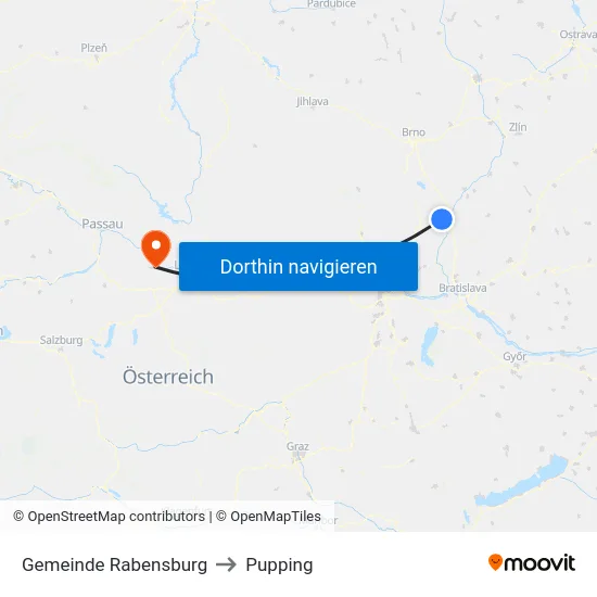 Gemeinde Rabensburg to Pupping map