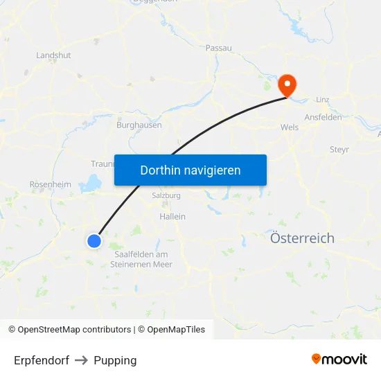 Erpfendorf to Pupping map