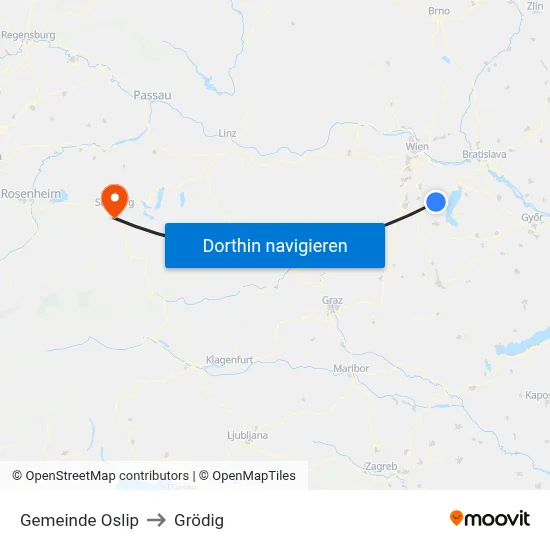 Gemeinde Oslip to Grödig map