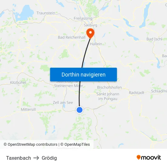 Taxenbach to Grödig map