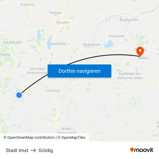 Stadt Imst to Grödig map