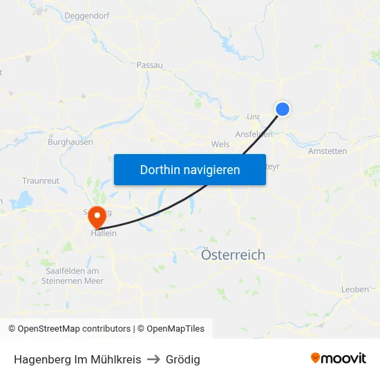 Hagenberg Im Mühlkreis to Grödig map