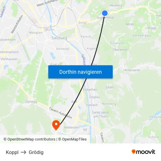 Koppl to Grödig map