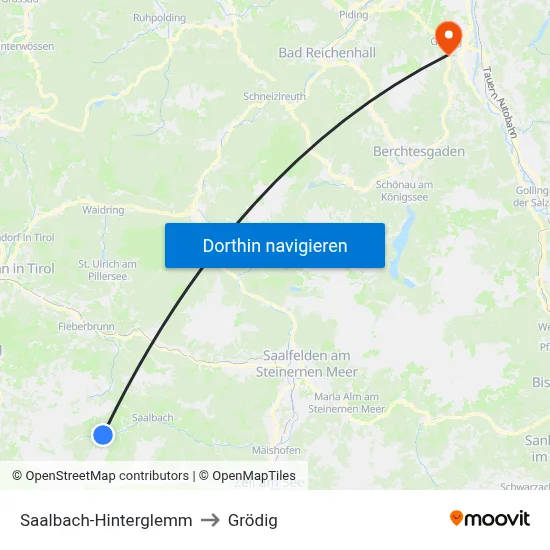 Saalbach-Hinterglemm to Grödig map