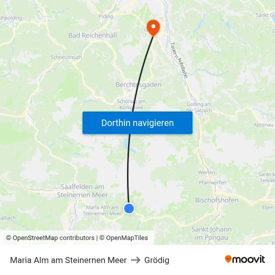 Maria Alm am Steinernen Meer to Grödig map