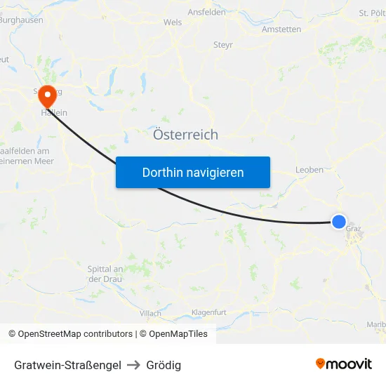 Gratwein-Straßengel to Grödig map