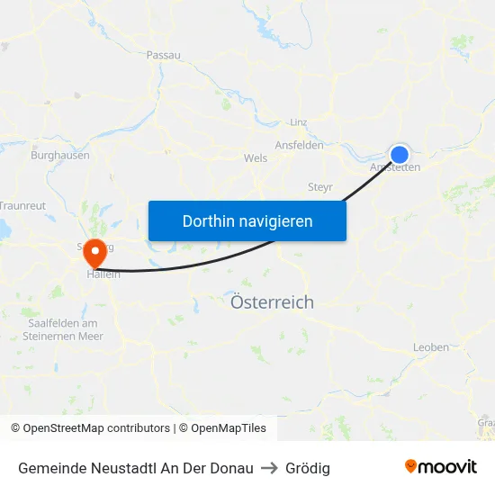 Gemeinde Neustadtl An Der Donau to Grödig map