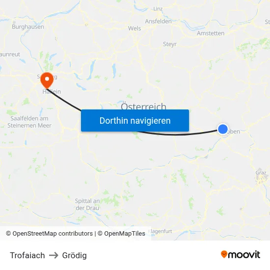 Trofaiach to Grödig map