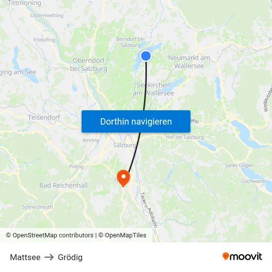 Mattsee to Grödig map