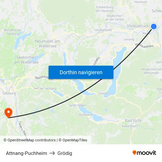 Attnang-Puchheim to Grödig map