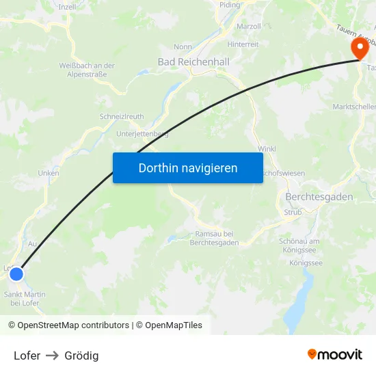 Lofer to Grödig map