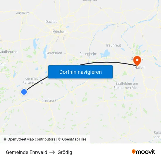 Gemeinde Ehrwald to Grödig map
