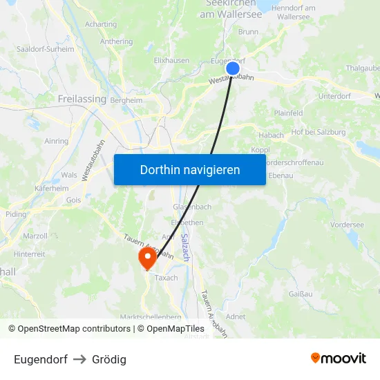 Eugendorf to Grödig map