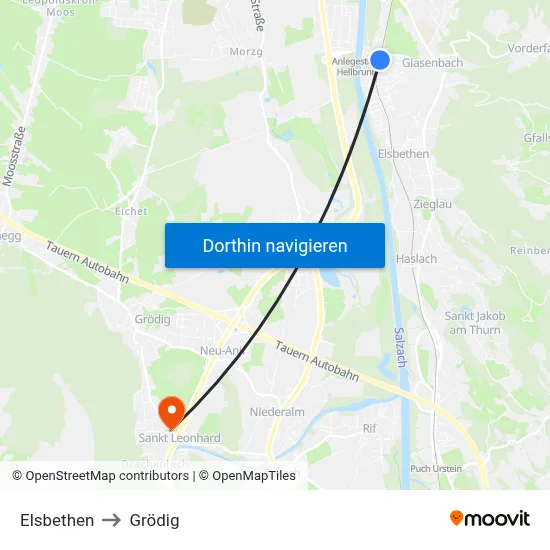 Elsbethen to Grödig map