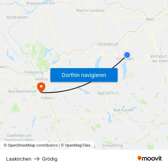 Laakirchen to Grödig map