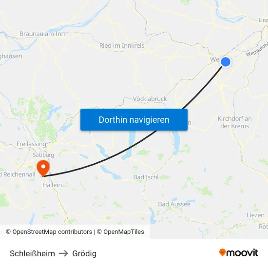 Schleißheim to Grödig map