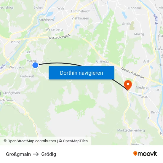 Großgmain to Grödig map