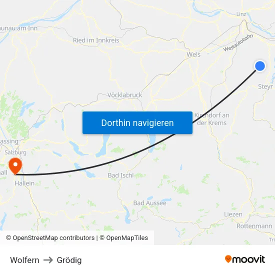 Wolfern to Grödig map