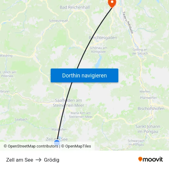 Zell am See to Grödig map