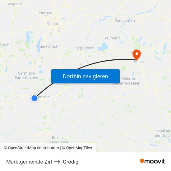 Marktgemeinde Zirl to Grödig map