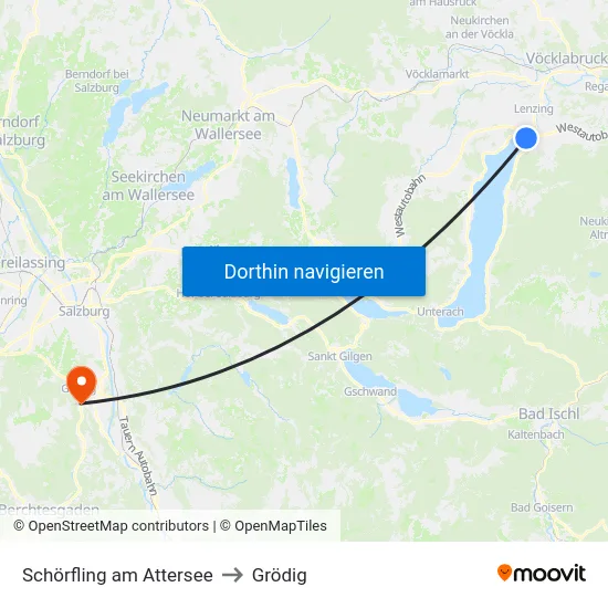 Schörfling am Attersee to Grödig map