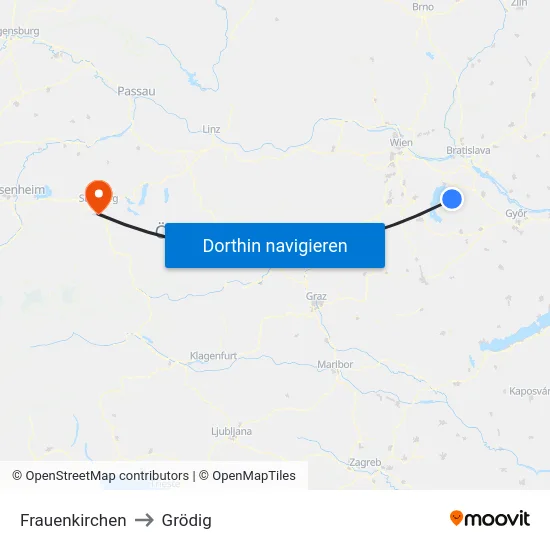 Frauenkirchen to Grödig map