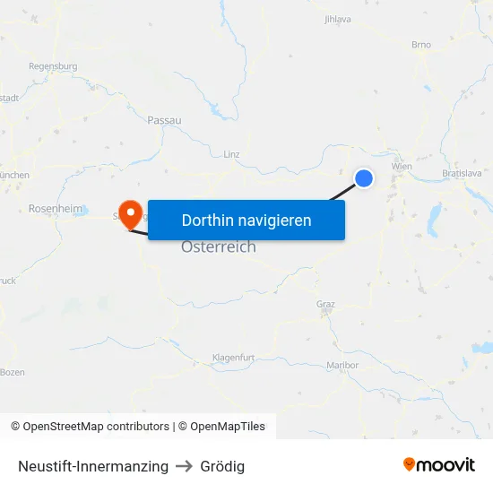 Neustift-Innermanzing to Grödig map