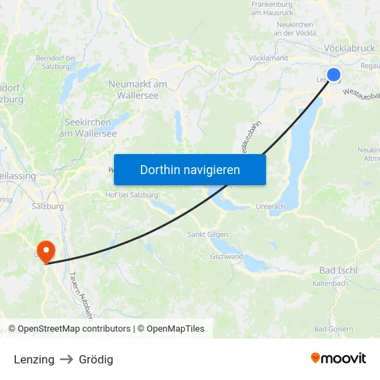 Lenzing to Grödig map