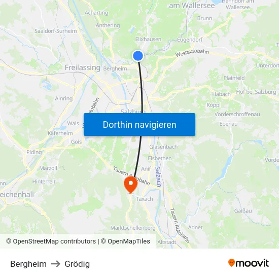 Bergheim to Grödig map