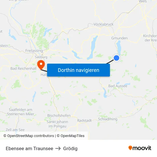 Ebensee am Traunsee to Grödig map