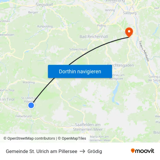 Gemeinde St. Ulrich am Pillersee to Grödig map