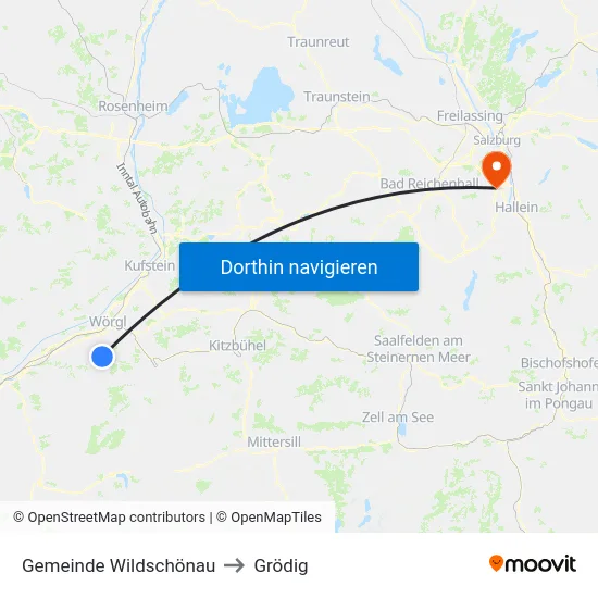 Gemeinde Wildschönau to Grödig map
