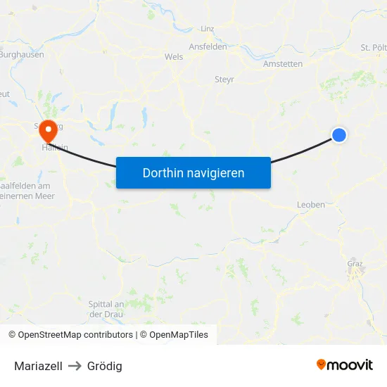 Mariazell to Grödig map